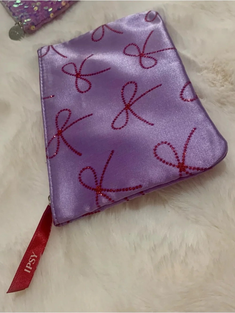 Ipsy Pink Floral Eye Print, Sequence, and Bow  Cosmetic Pouch Set - Picture 3 of 4